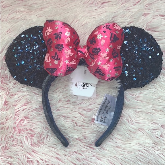 Disney Accessories - Disney Navy Blue with Pink ribbon Ears